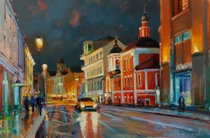 Живопись, Городской пейзаж - «Тёплый свет Маросейки». Москва.