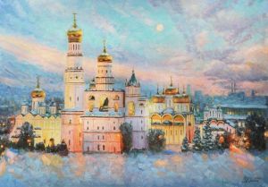 Живопись, Городской пейзаж - Морозная красота Кремля