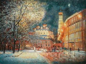 Живопись, Городской пейзаж - На улице зимней, средь вечерних огней...