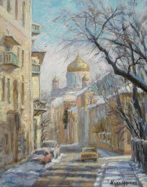 Живопись, Городской пейзаж - Зима в Гагаринском переулке