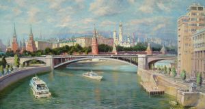Живопись, Городской пейзаж - Вид с Патриаршего моста на Кремль