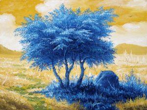 Живопись, Пейзаж - Пейзаж с синим деревом.