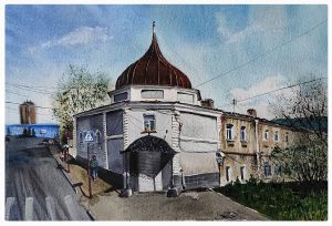 Живопись, Смешанная техника -  «Весна у Дома причта Казанской церкви »