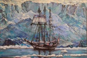 Живопись, Морской пейзаж - Парусник во льдах