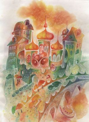 Графика, Религиозный жанр - Из серии «Купола и мосты Петербурга», акварель.