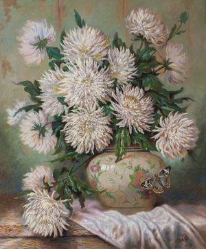 Живопись, Натюрморт - Белые хризантемы