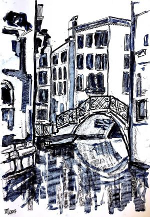 Графика, Тушь - Мост в Венеции