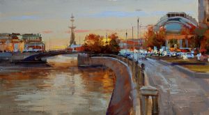 Живопись, Городской пейзаж - Сумерки. Москва, вид на Малый Каменный мост.