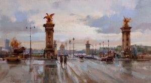 Живопись, Городской пейзаж - Дождь в Париже. Мост Александра III