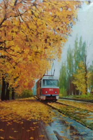 Живопись, Городской пейзаж - «Одна из улиц Донецка осенью»