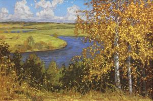 Графика, Реализм - Золотая осень. Река Сороть