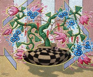 Живопись, Сюрреализм - Натюрморт с вазой в шахматную клетку.