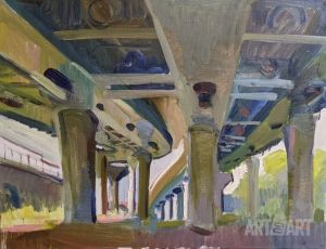 Живопись, Городской пейзаж - Этюд «Под мостом»