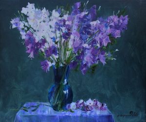 Живопись, Натюрморт - Цветы в синей вазе