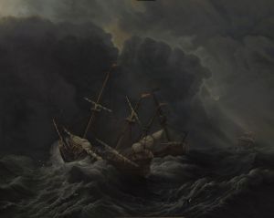 Живопись, Морской пейзаж - копия Три корабля в бурю, Виллем ван де Вельде младший, 1673г