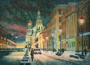 Живопись, Городской пейзаж - Прогуливаясь по зимнему Петербургу