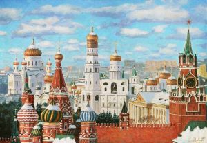 Живопись, Городской пейзаж - Московский Кремль под снежным покровом