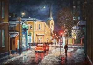 Живопись, Городской пейзаж - Снежная ночь