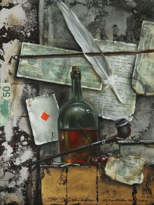Живопись, Реализм - Натюрморт с трубкой и бутылкой 