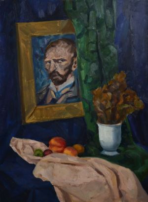 Живопись, Масло - Натюрморт с персиками и Ван Гогом 