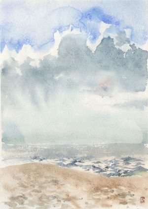 Графика, Акварель - Море и облака