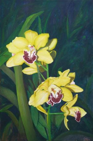 Живопись, Интерьер - Солнечные орхидеи 