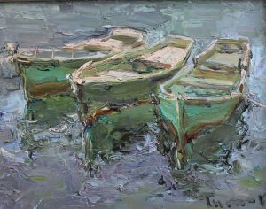 Живопись, Морской пейзаж - «Три лодки»