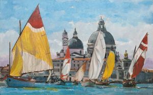 Живопись, Городской пейзаж - АКСАМИТОВ ЮРИЙ: Венеция, Санта Мария де ла Салютэ, паруса