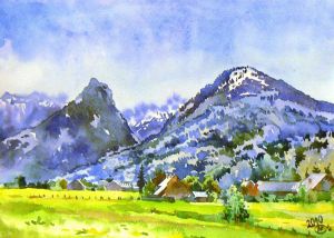 Графика, Импрессионизм - «Альпийская деревушка» ( Village in the Alps)
