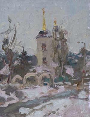 Живопись, Городской пейзаж - Декабрь. Вид на Введенскую церковь в Ельце