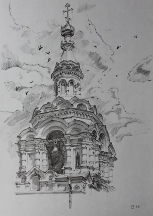 Графика, Карандаш - Церковь в Ялте 