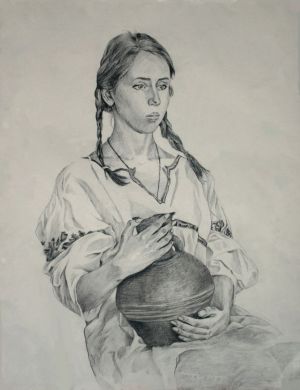 Графика, Карандаш - Портрет девушки с кувшином