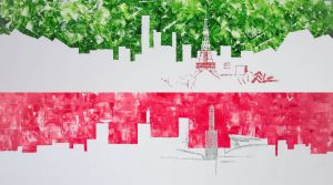 Живопись, Городской пейзаж - Саппоро, Сайтама Города Японии. Абстракция Диптих