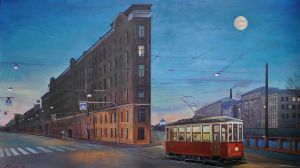 Живопись, Городской пейзаж - Последний трамвай