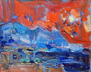 Живопись, Морской пейзаж - Синяя гора, красное небо