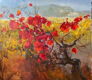 Живопись, Пейзаж - Рубиновое колье осеннего винограда