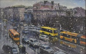 Живопись, Городской пейзаж - Первый снег