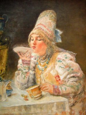 Живопись, Исторический жанр - Копия картины К.Маковского «Боярышня за чаем» 1914 г.