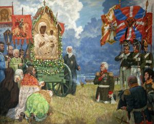 Живопись, Реализм - Перед чудотворной иконой Богоматери Одигитрии Смоленской на Бородинском поле в августе 1812 года.