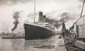 Графика, Реализм - Отправление «Титаника» из Саутгемптона.
