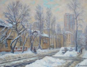 Живопись, Городской пейзаж - Снежная зима на 12-й Парковой улице