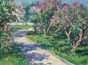 Живопись, Пейзаж - Сиреневый сад в цвету
