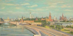 Живопись, Городской пейзаж - Вид на Кремль с Парящего моста в Зарядье