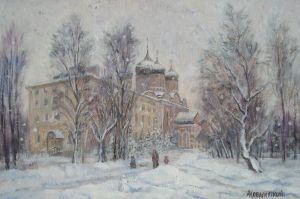 Живопись, Пейзаж - Зима в усадьбе Измайлово. Покровский собор