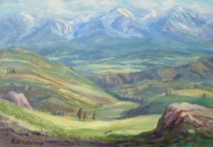 Живопись, Пейзаж - Алтайские горы. Вид на Актру
