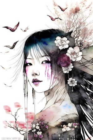 Живопись, Анималистика - Японская девушка