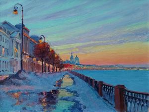 Живопись, Городской пейзаж - Февральский вечер в Петербурге 