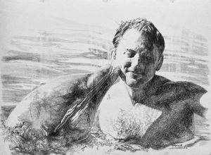 Графика, Морской пейзаж - Дельфины