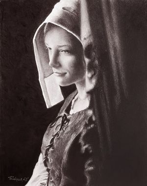 Графика, Портрет - Девушка у портьеры