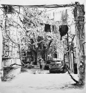 Графика, Городской пейзаж - Тбилиси. Старый дворик